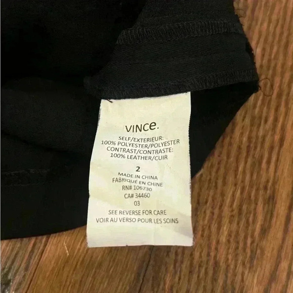 VINCE Leather Trimmed Little Black Dress Sleeveless Minimalist V Neck Size 2 - Picture 7 of 9